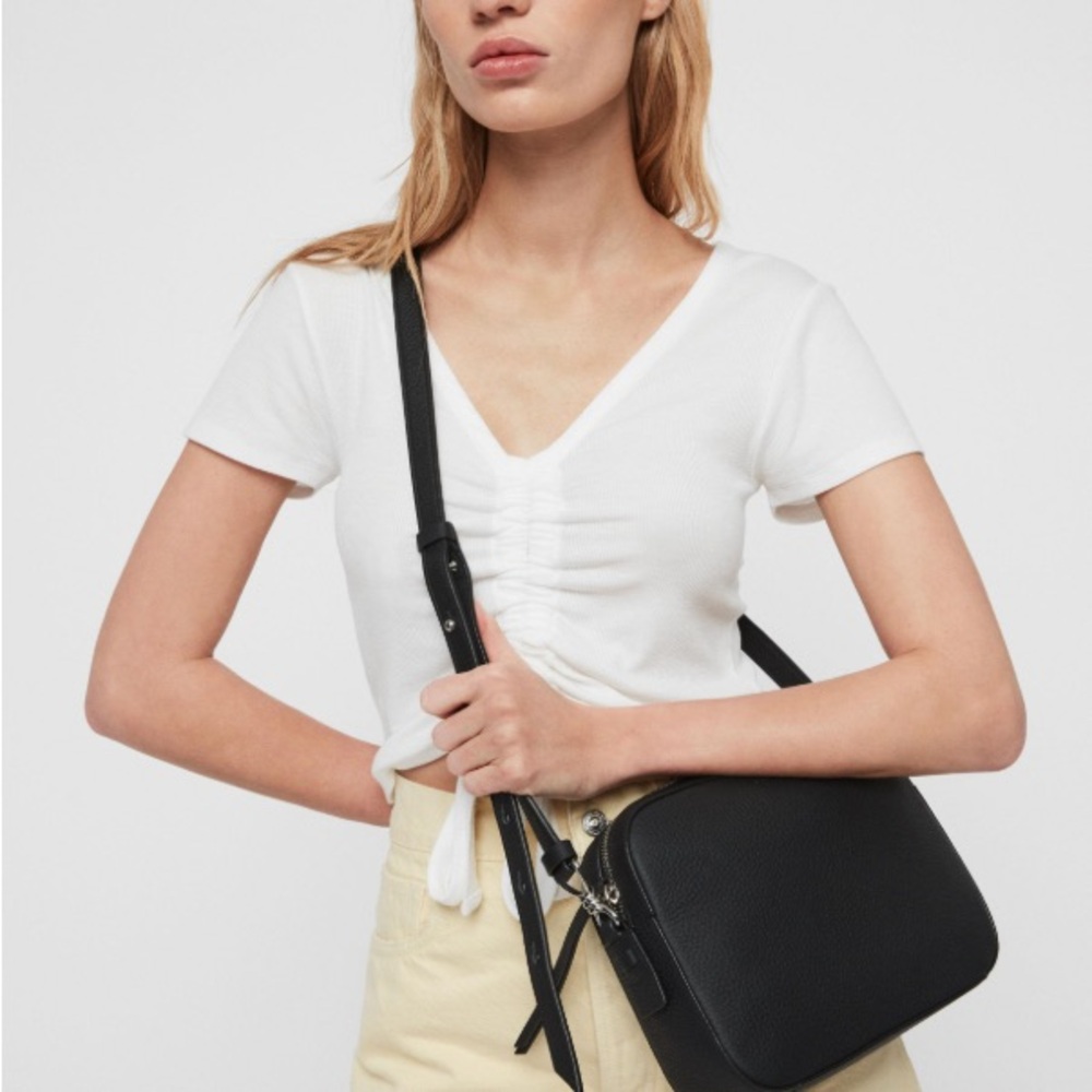 ALLSAINTS Captain Leather Square Black Crossbody Bag